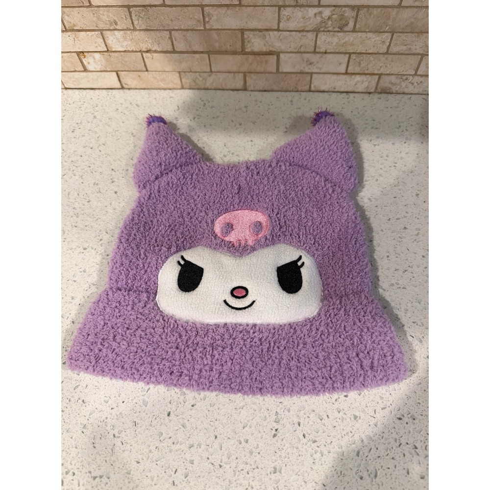 Sanrio Kuromi Fuzzy Beanie Purple Lavender Ears Pom Poms